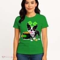 Cute Boston Terrier Shamrock St. Patrick's Day Women's T-Shirt thumb 4