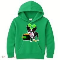 Cute Boston Terrier Shamrock St. Patrick's Day Kids Hoodie thumb 0