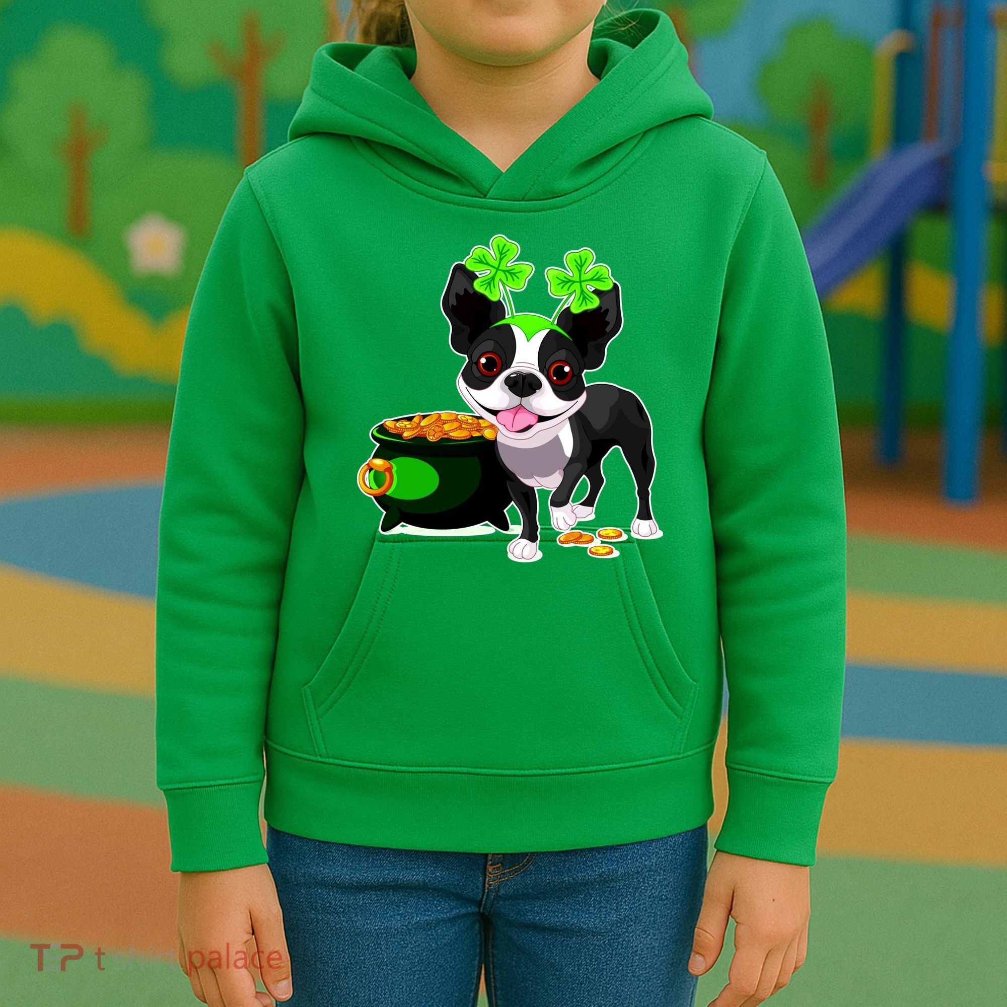 Cute Boston Terrier Shamrock St. Patrick's Day Kids Hoodie