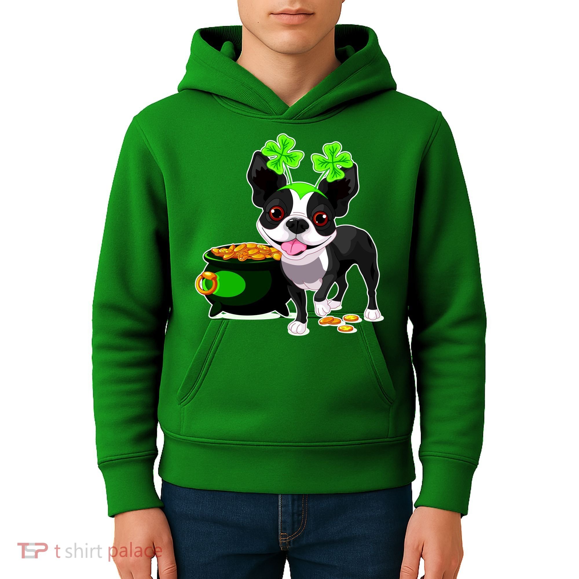 Cute Boston Terrier Shamrock St. Patrick's Day Kids Hoodie