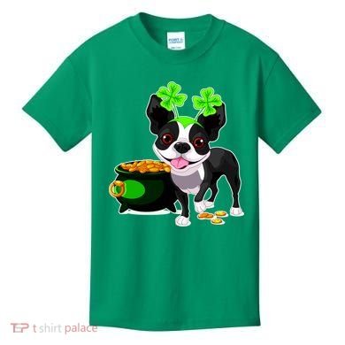 Cute Boston Terrier Shamrock St. Patrick's Day Kids T-Shirt
