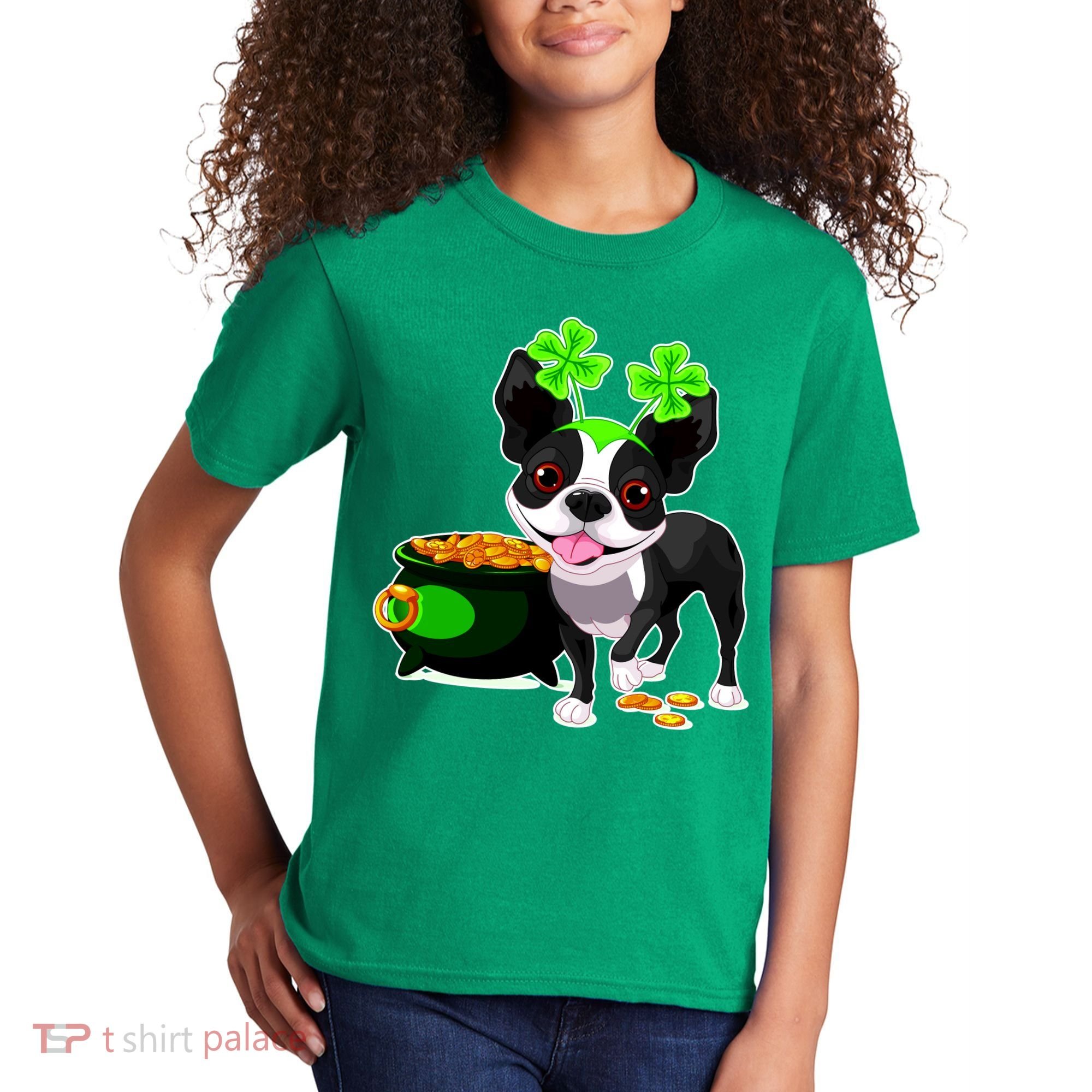 Cute Boston Terrier Shamrock St. Patrick's Day Kids T-Shirt