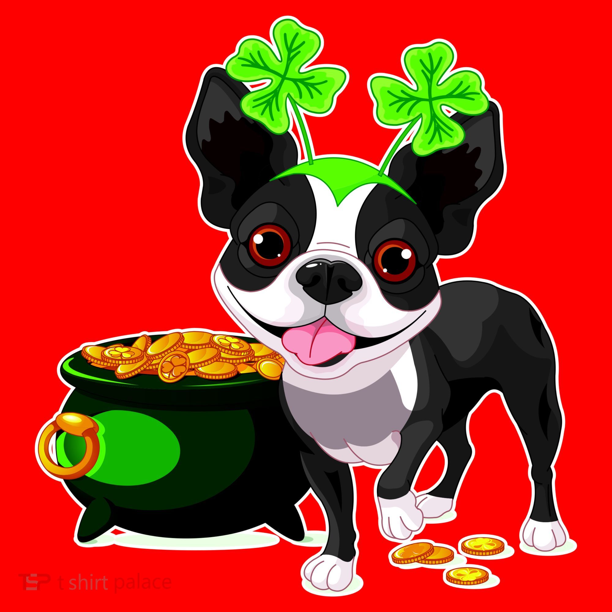 Cute Boston Terrier Shamrock St. Patrick's Day Santa Hat