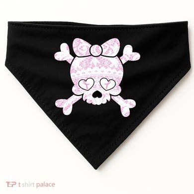 Cute Breast Cancer Bow Tie Skull USA-Made Doggie Bandana