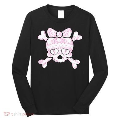 Cute Breast Cancer Bow Tie Skull Long Sleeve Shirt
