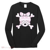 Cute Breast Cancer Bow Tie Skull Long Sleeve Shirt thumb 0