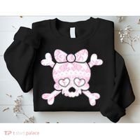 Cute Breast Cancer Bow Tie Skull Sweatshirt thumb 2