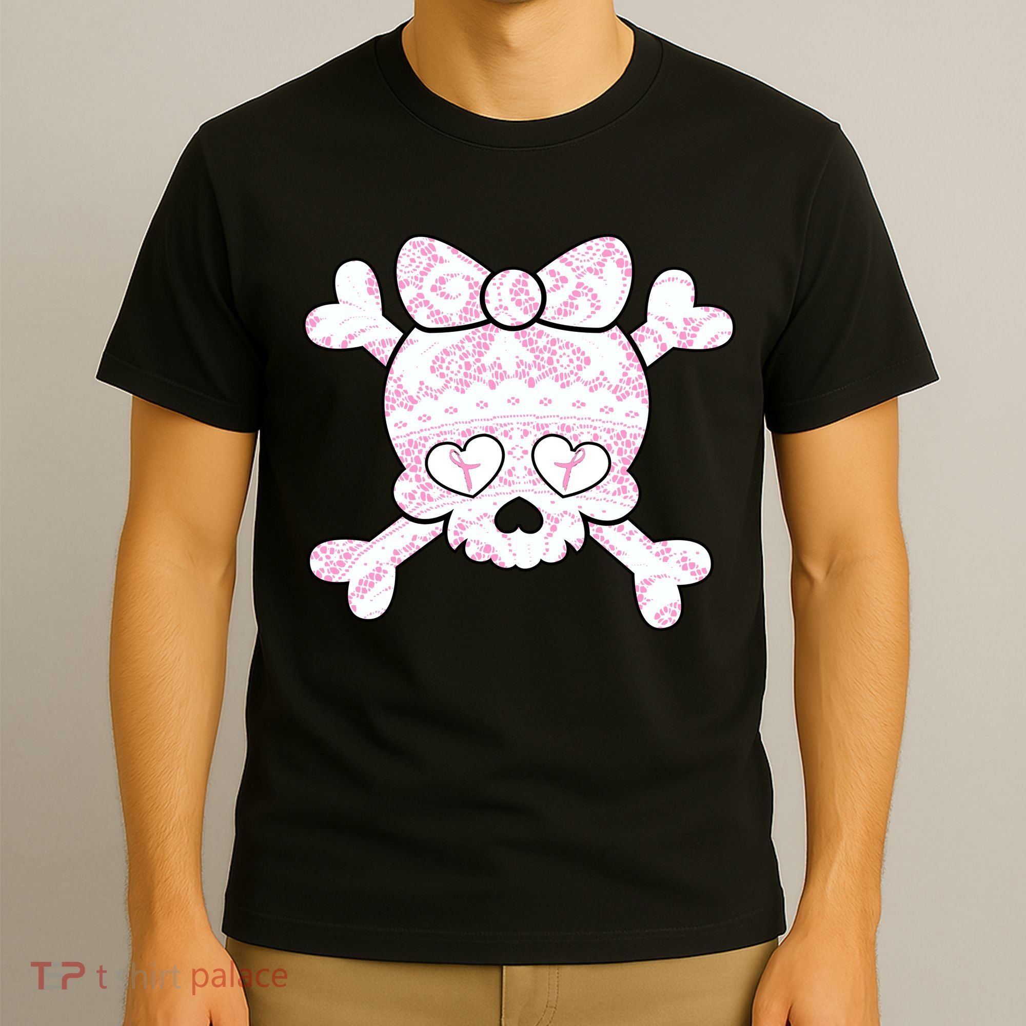 Cute Breast Cancer Bow Tie Skull T-Shirt