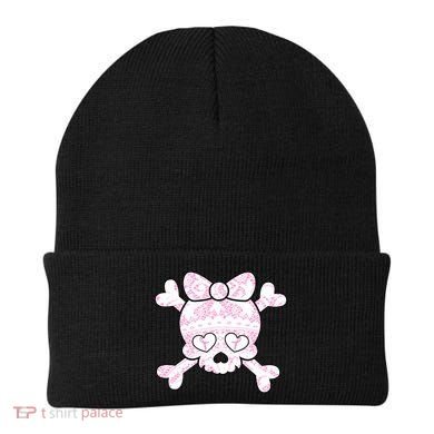 Cute Breast Cancer Bow Tie Skull Beanie