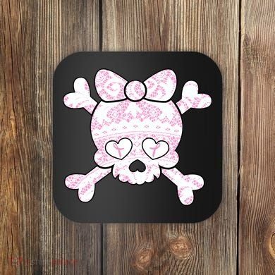 Cute Breast Cancer Bow Tie Skull Coaster