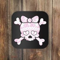Cute Breast Cancer Bow Tie Skull Coaster thumb 0