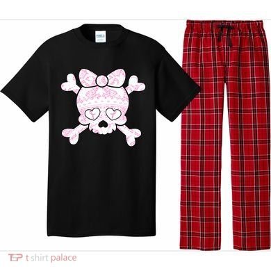 Cute Breast Cancer Bow Tie Skull Pajama Set