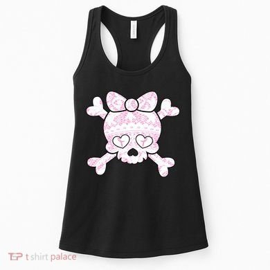 Cute Breast Cancer Bow Tie Skull Women's Tank Top