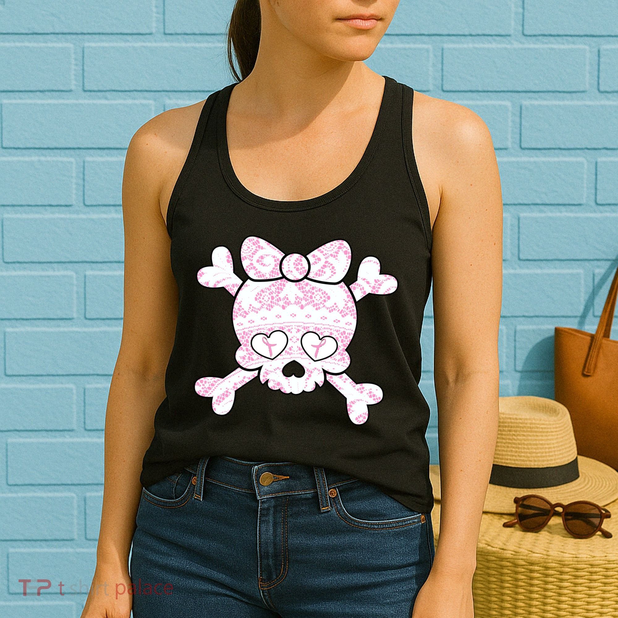 Cute Breast Cancer Bow Tie Skull Women's Tank Top
