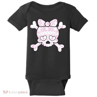 Cute Breast Cancer Bow Tie Skull Baby Bodysuit