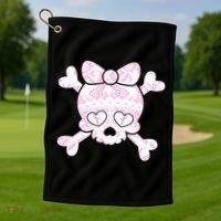 Cute Breast Cancer Bow Tie Skull Golf Towel thumb 1
