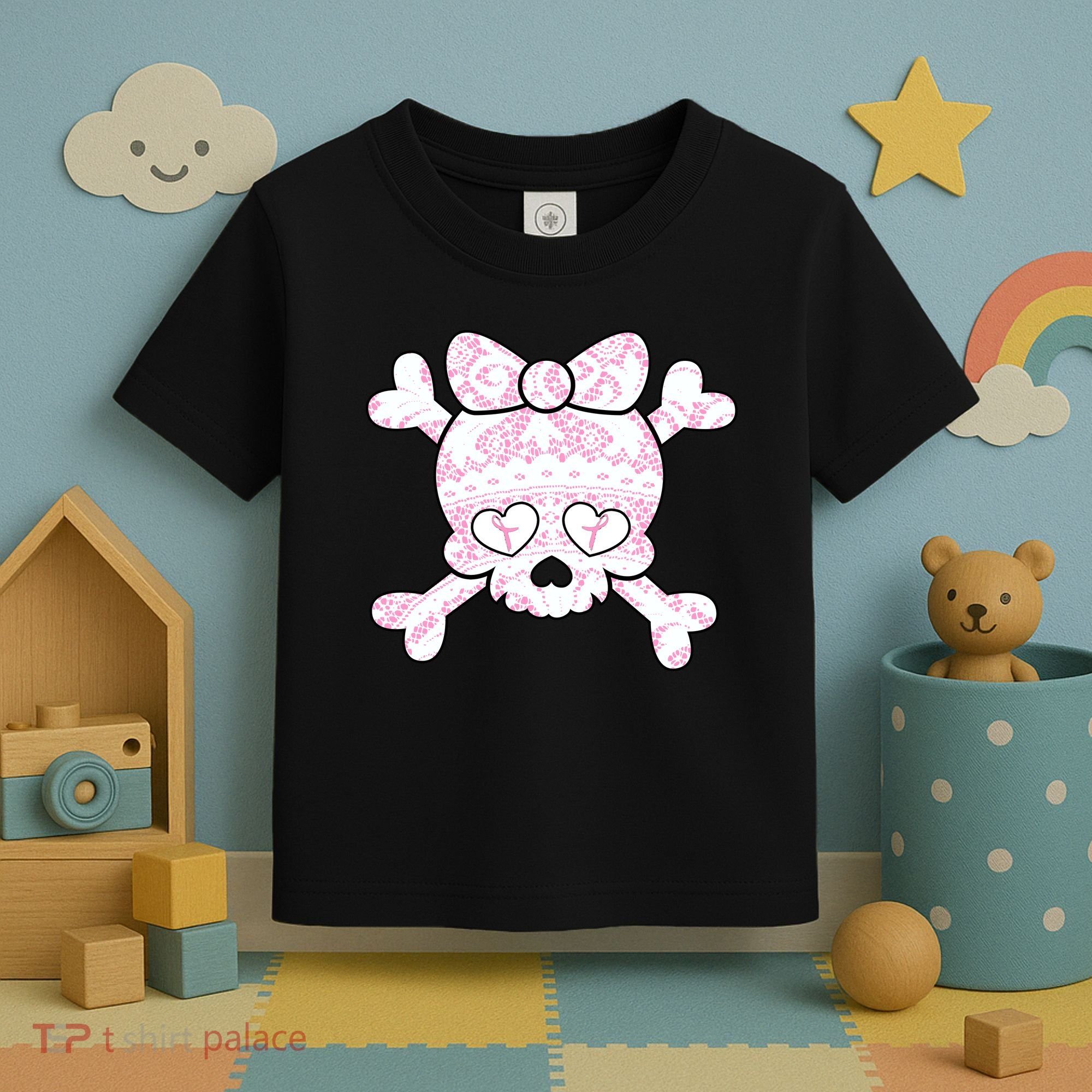 Cute Breast Cancer Bow Tie Skull Toddler T-Shirt
