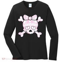 Cute Breast Cancer Bow Tie Skull Women's Long Sleeve Shirt thumb 0