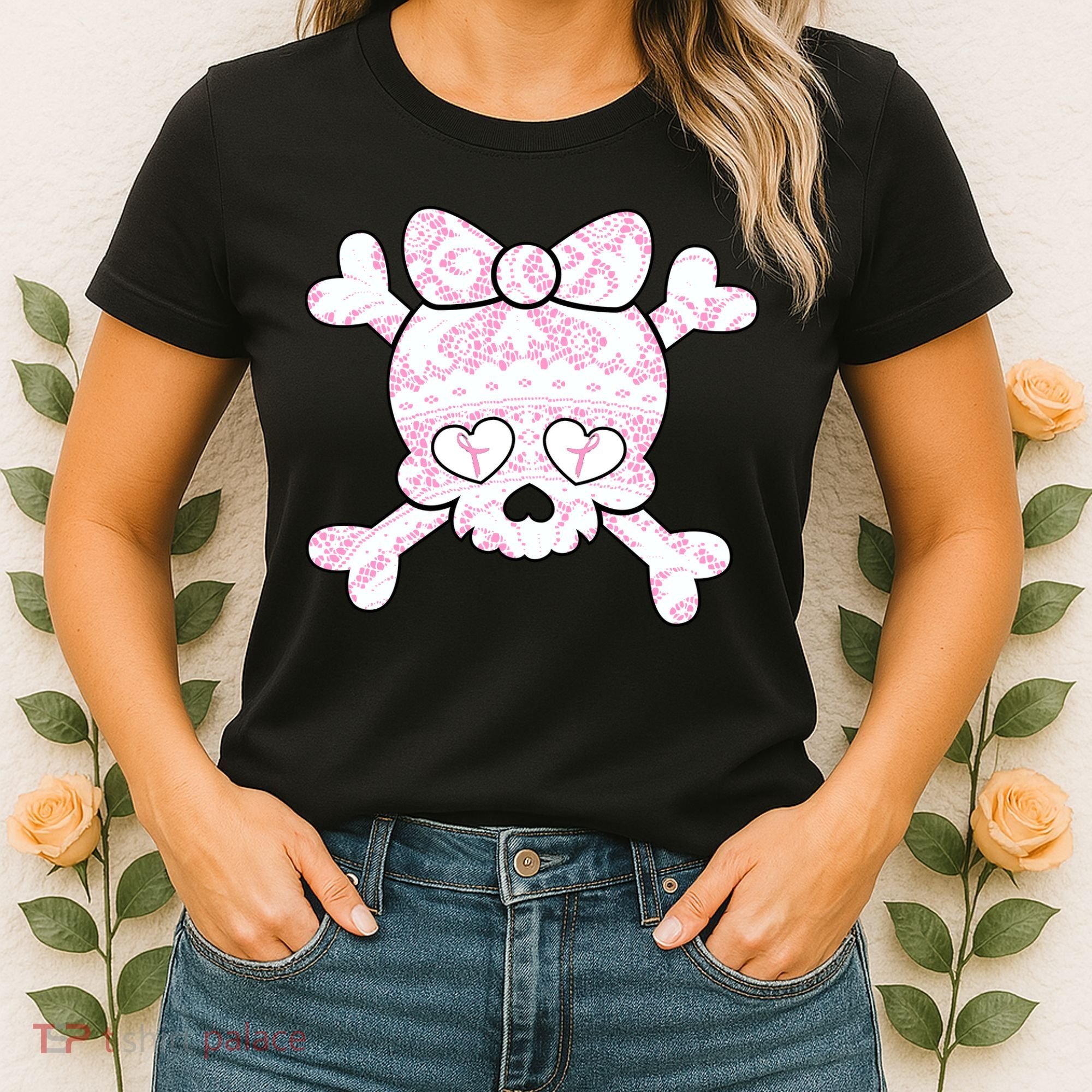 Cute Breast Cancer Bow Tie Skull Women's T-Shirt