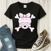 Cute Breast Cancer Bow Tie Skull Women's T-Shirt thumb 3