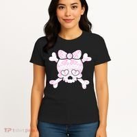 Cute Breast Cancer Bow Tie Skull Women's T-Shirt thumb 4