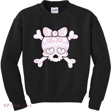 Cute Breast Cancer Bow Tie Skull Kids Sweatshirt