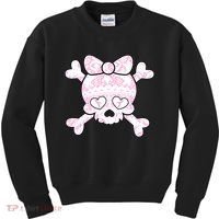 Cute Breast Cancer Bow Tie Skull Kids Sweatshirt thumb 0