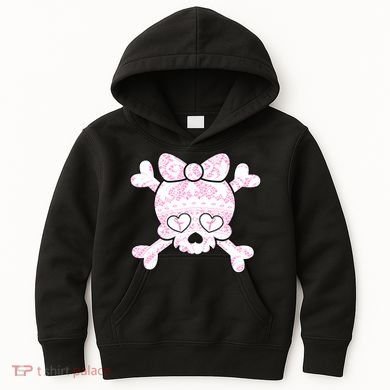 Cute Breast Cancer Bow Tie Skull Kids Hoodie