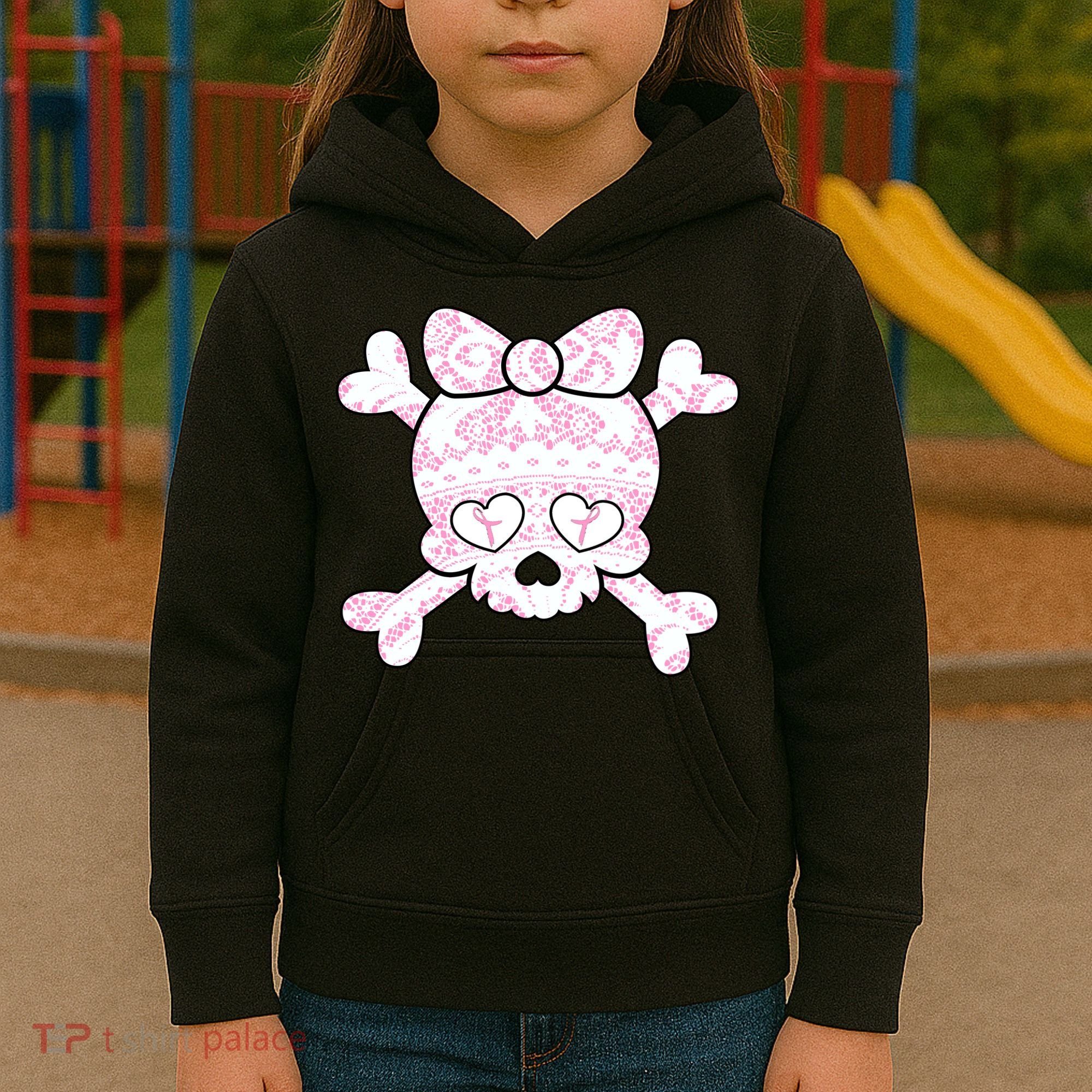 Cute Breast Cancer Bow Tie Skull Kids Hoodie