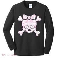 Cute Breast Cancer Bow Tie Skull Kids Long Sleeve Shirt thumb 0
