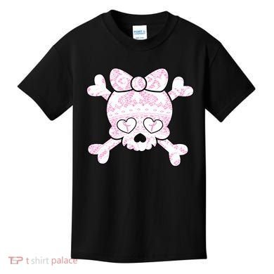 Cute Breast Cancer Bow Tie Skull Kids T-Shirt