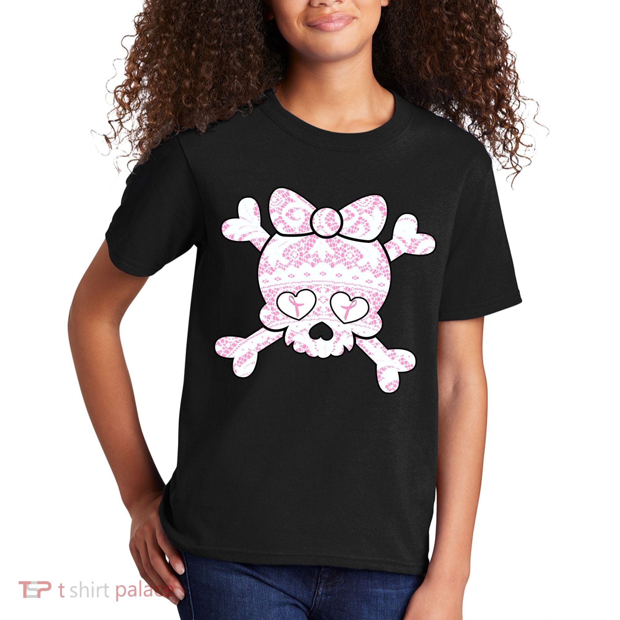 Cute Breast Cancer Bow Tie Skull Kids T-Shirt