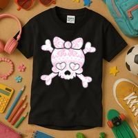 Cute Breast Cancer Bow Tie Skull Kids T-Shirt thumb 3
