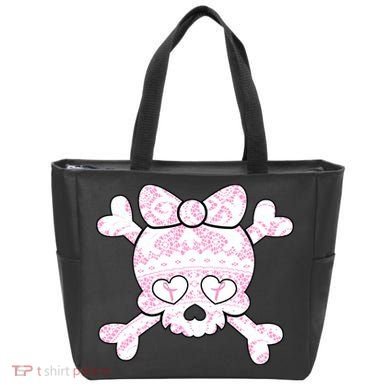 Cute Breast Cancer Bow Tie Skull Tote Bag