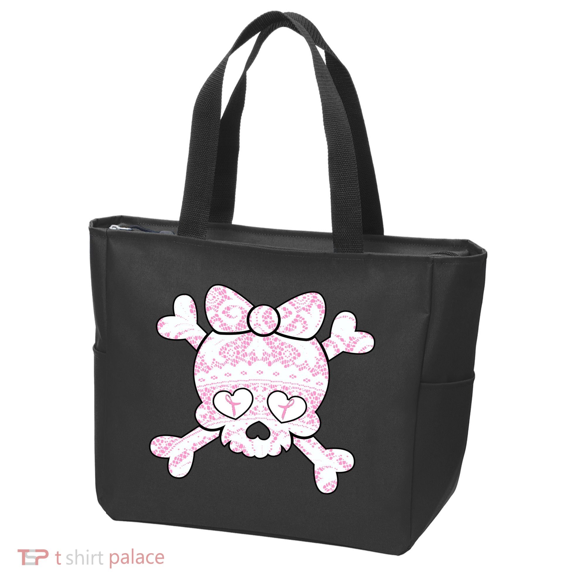 Cute Breast Cancer Bow Tie Skull Tote Bag