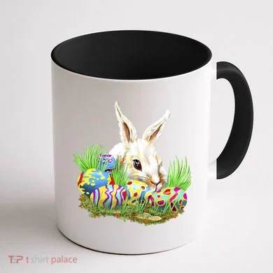 Cute Bunny with Easter Eggs Coffee Mug back