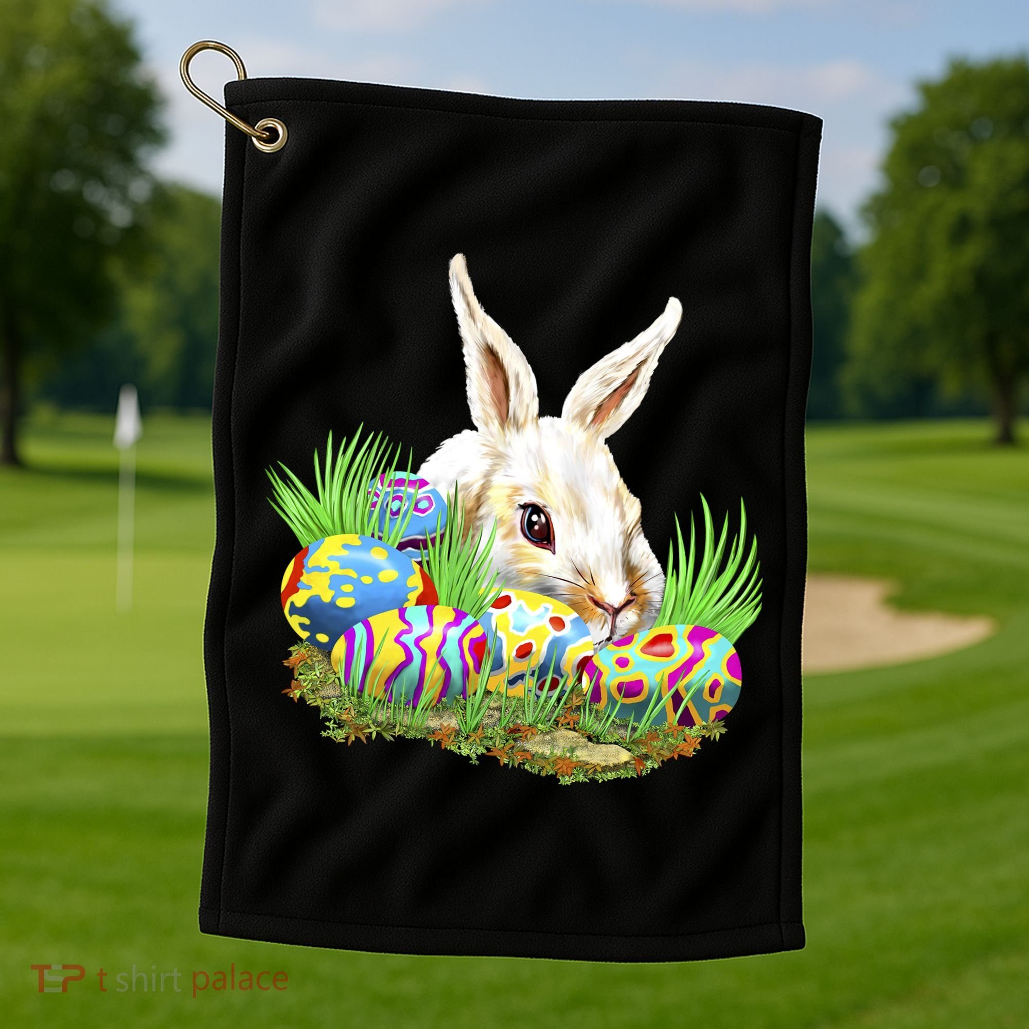 Cute Bunny with Easter Eggs Golf Towel