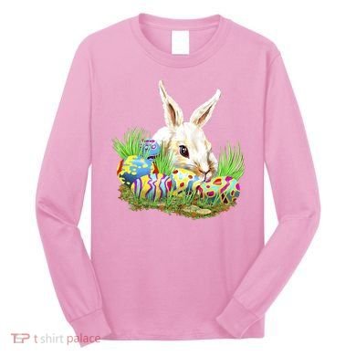 Cute Bunny with Easter Eggs Long Sleeve Shirt