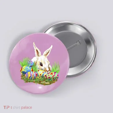 Cute Bunny with Easter Eggs Button