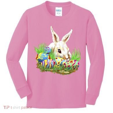 Cute Bunny with Easter Eggs Kids Long Sleeve Shirt