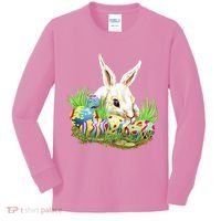 Cute Bunny with Easter Eggs Kids Long Sleeve Shirt thumb 0