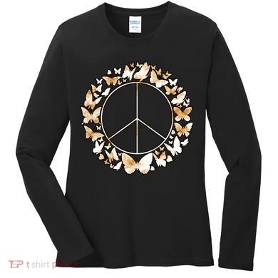 Cute Butterfly Peace Sign Women's Long Sleeve Shirt