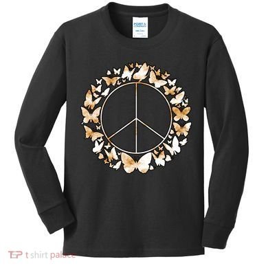 Cute Butterfly Peace Sign Kids Long Sleeve Shirt
