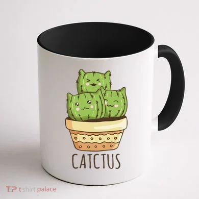 Cute Cactus Three Cats Coffee Mug back