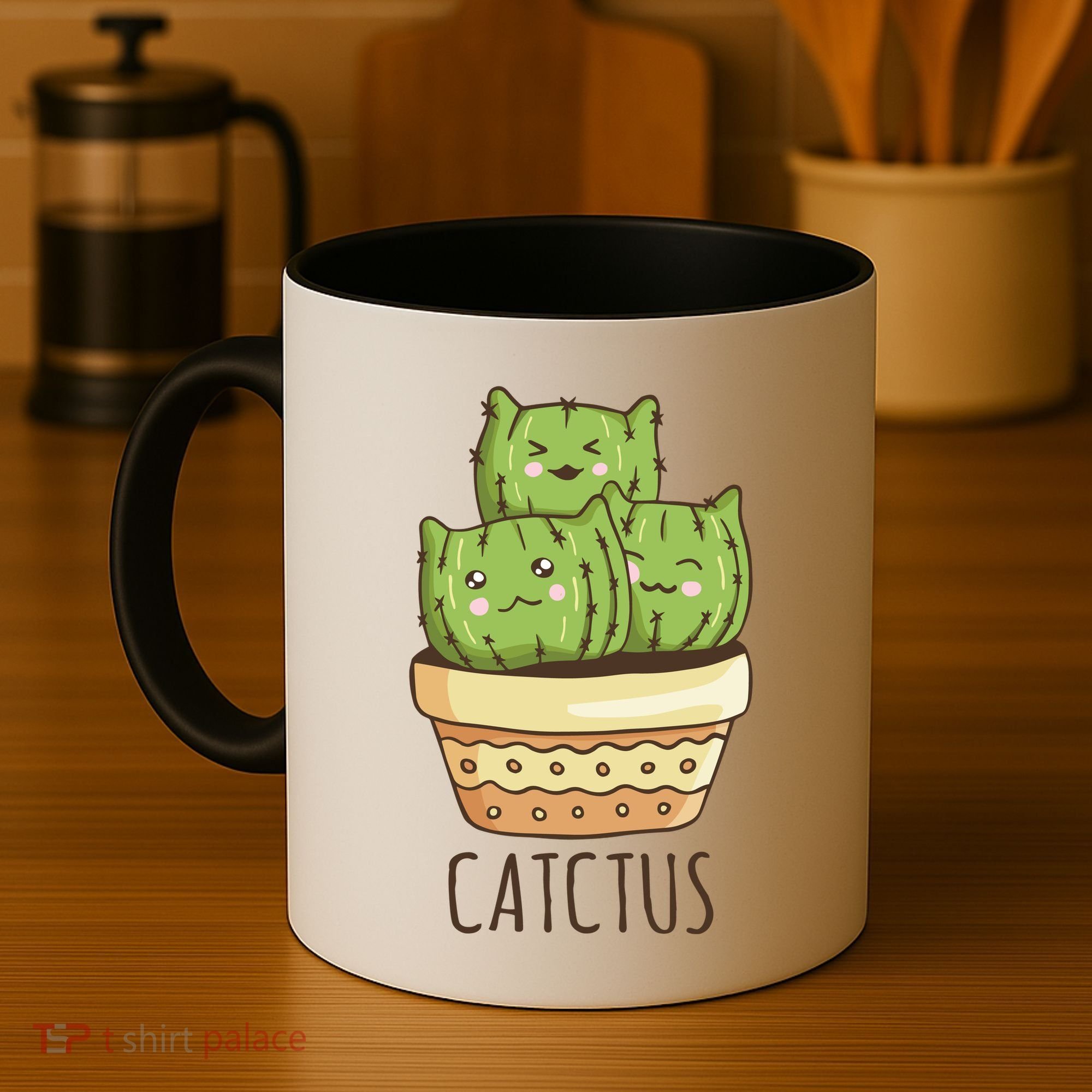 Cute Cactus Three Cats Coffee Mug