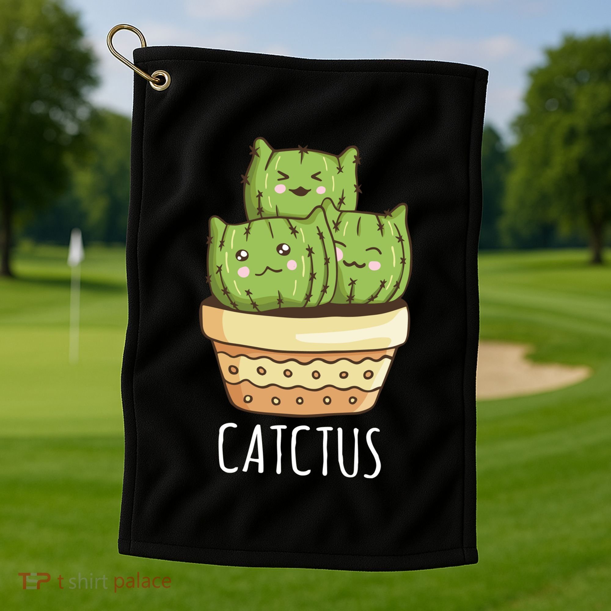 Cute Cactus Three Cats Golf Towel