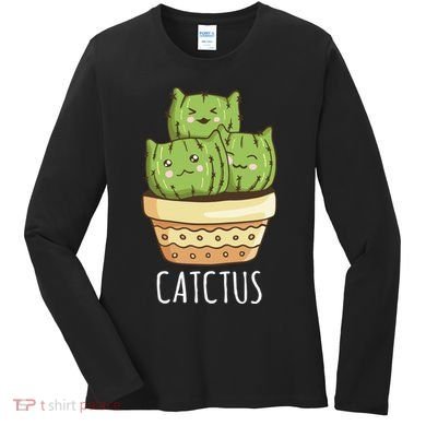 Cute Cactus Three Cats Women's Long Sleeve Shirt