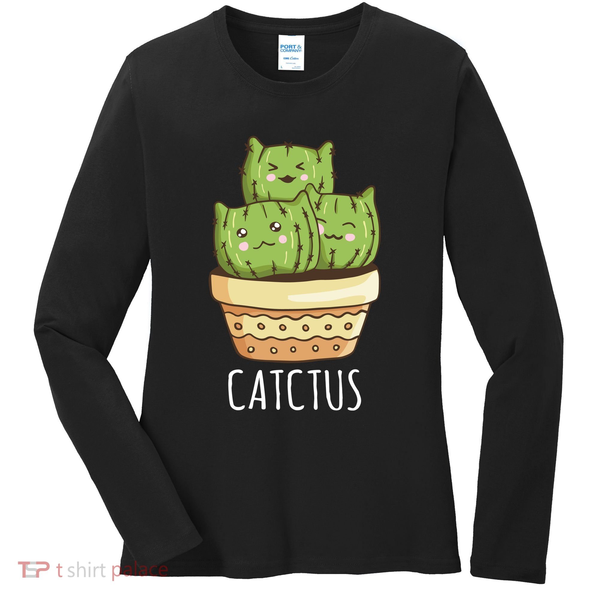 Cute Cactus Three Cats Women's Long Sleeve Shirt