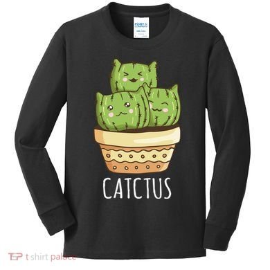 Cute Cactus Three Cats Kids Long Sleeve Shirt