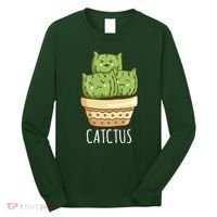 Cute Cactus Three Cats Long Sleeve Shirt thumb 0
